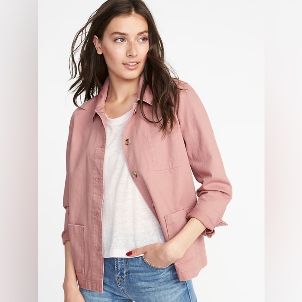Dusty pink old navy denim chore jacket, size XL